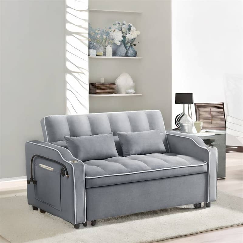 Versatile Foldable Sofa Bed in 3 Lengths,Adjustable Back w/ USB