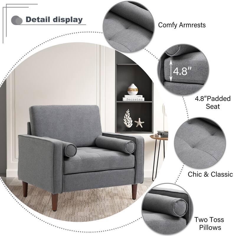 35.48" Cotton Linen Square Arm Tufted Club Chair