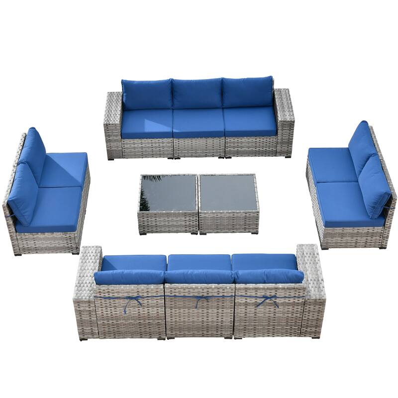 HOOOWOOO 12-Piece Rattan Outdoor Patio Furniture Modular Wide Armrest Sectional Set