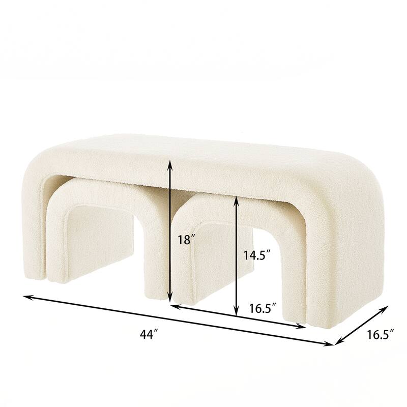 Set of 3 U-Shaped Modern Bench Ottoman Bench for Entryway - Cream