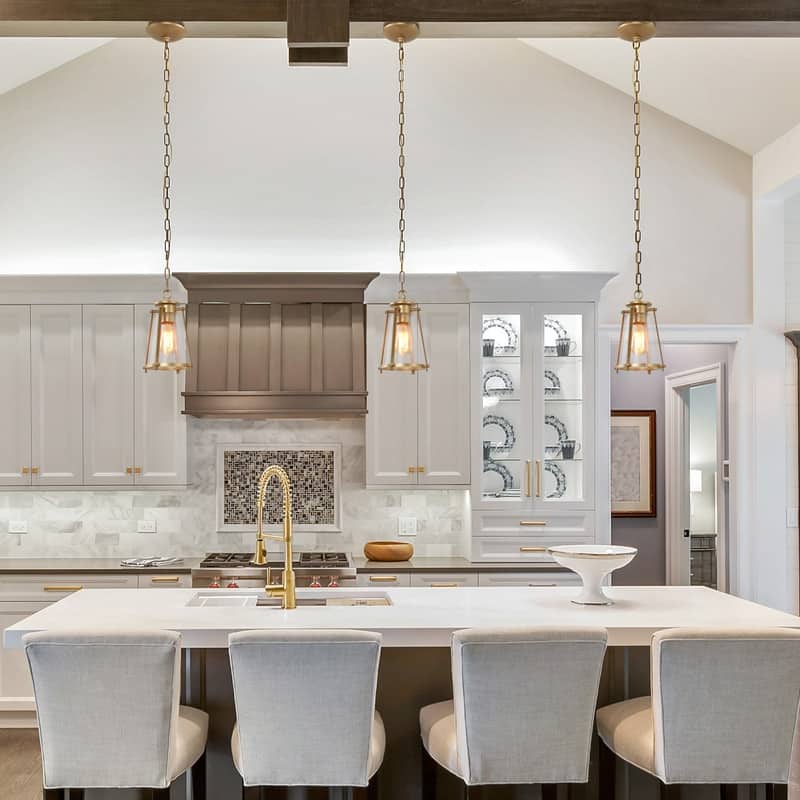 Modern 1-Light Gold Pendant Glass Kitchen Island Light for Dining Room