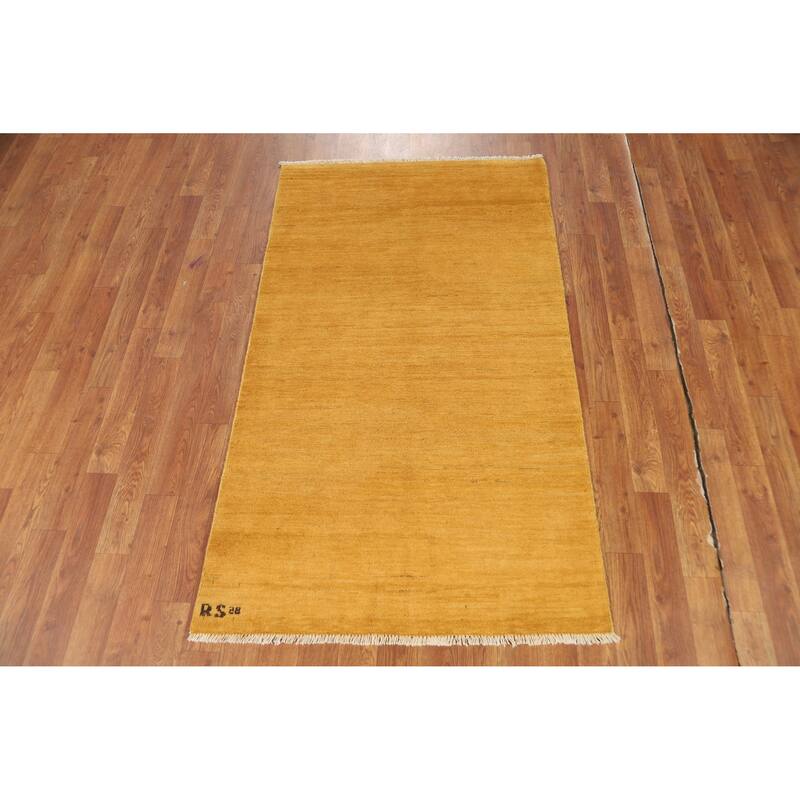 Yellow Solid Modern Gabbeh Oriental Rug Handmade Wool Carpet - 2'11" x 5'0"