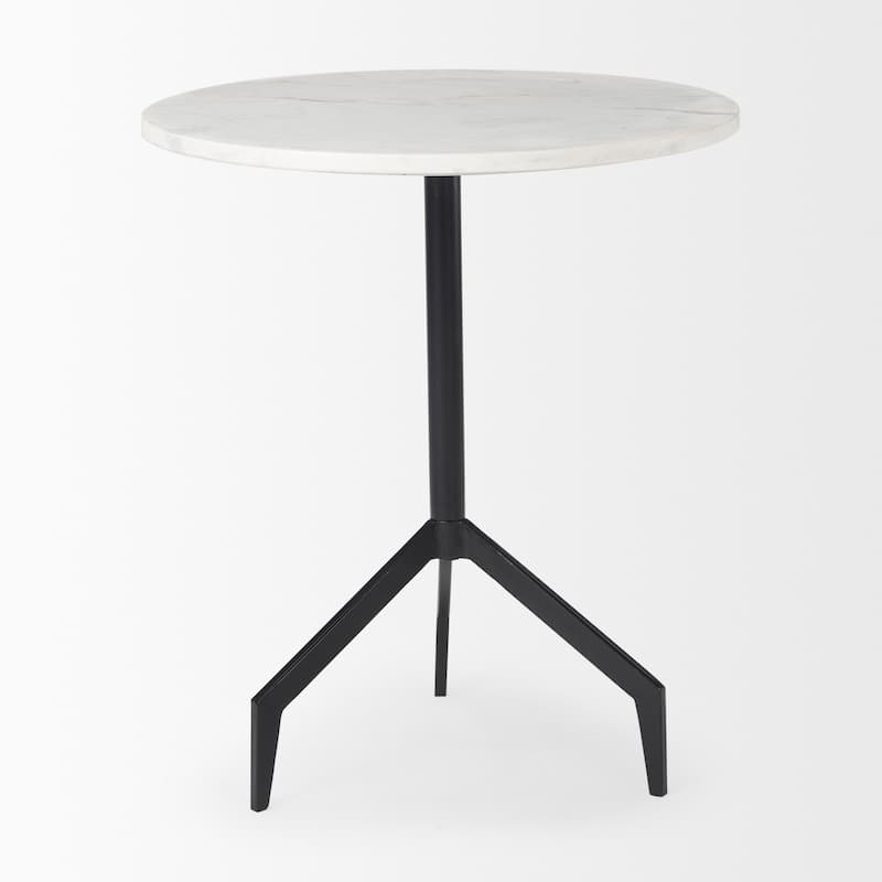 Serre White Marble Top With Black Metal Base Round Side Table