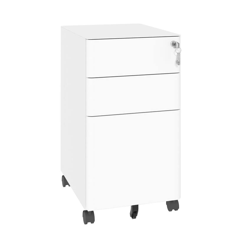 Modern 3-Drawer Mobile Filing Cabinet with 2 Locking Wheels and Anti-Tipping Device, for Office and Home Use, White