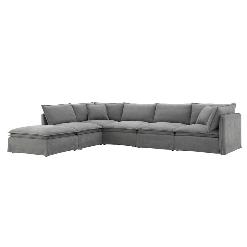 L Shape Modular Sectional Sofa with Ottoman, Oversized Chenille Upholstered 6-Seat Sofa, High Density Sponge Corner Sofa