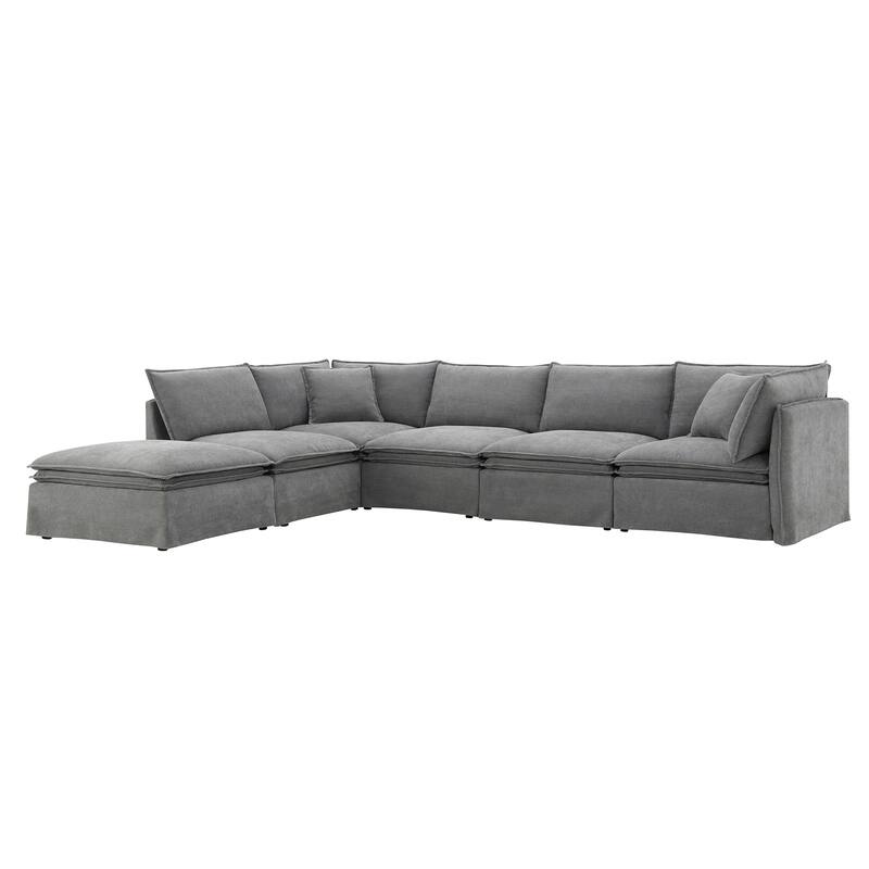 L Shaped Modular Sectional Chenille Sofa with Movable Ottoman