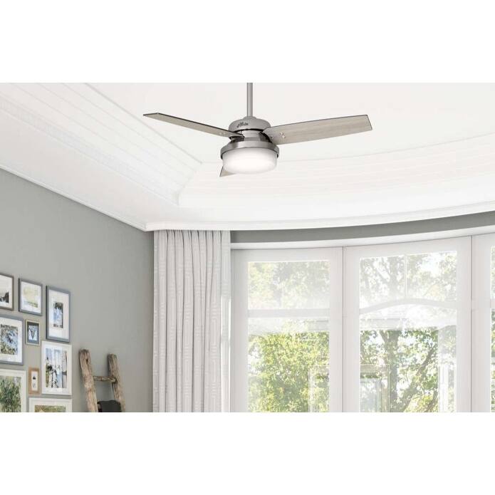Hunter 44" Sentinel Ceiling Fan with LED Light and Handheld Remote - Soft Modern, Farmhouse, Transitional - Brushed Nickel
