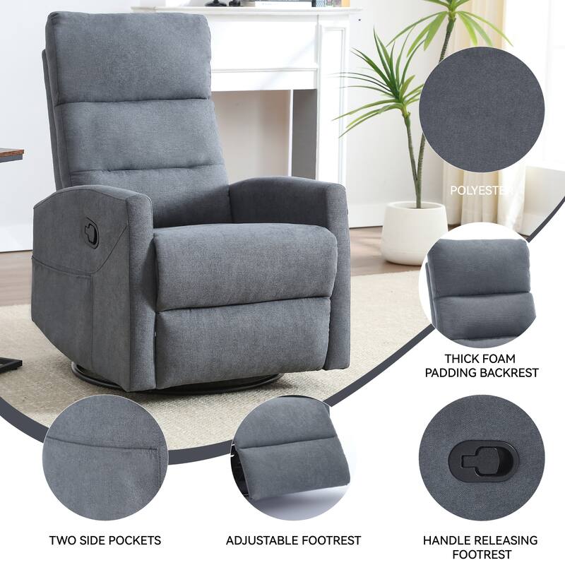Manual Recliner Chair with Rocker and Swivel, Breathable Fabric Reclining Chair, Recliners for Small Spaces