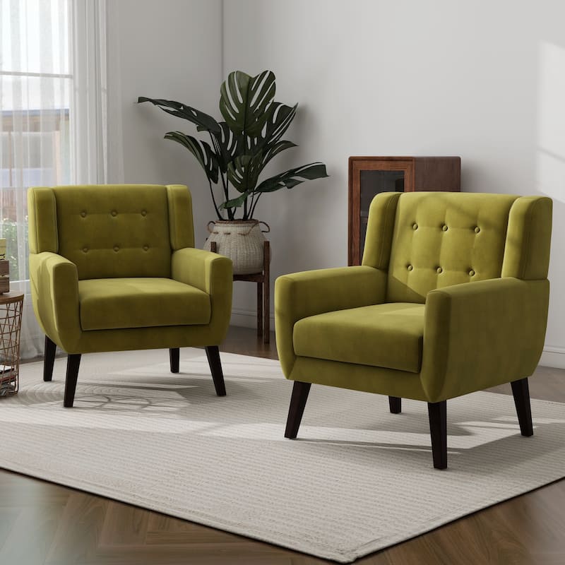 Set of 2 Velvet Living Room Accent Chair Upholstered Armchair - GREEN