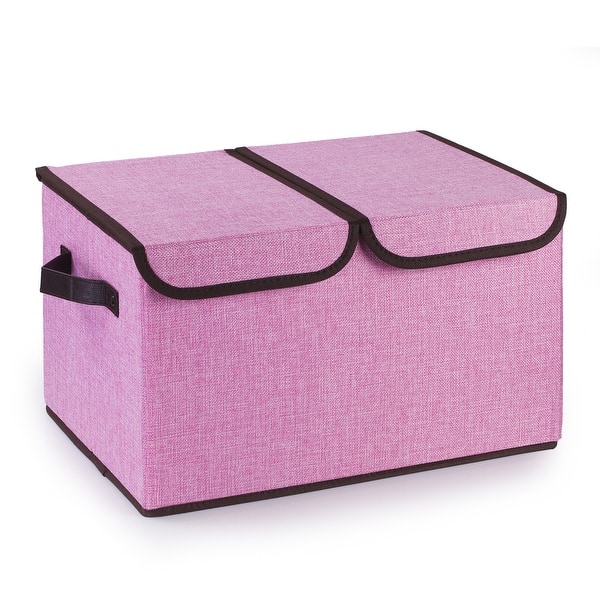 slide 2 of 12, Enova Home Collapsible Storage Bins with Cover Set of 3 Pink