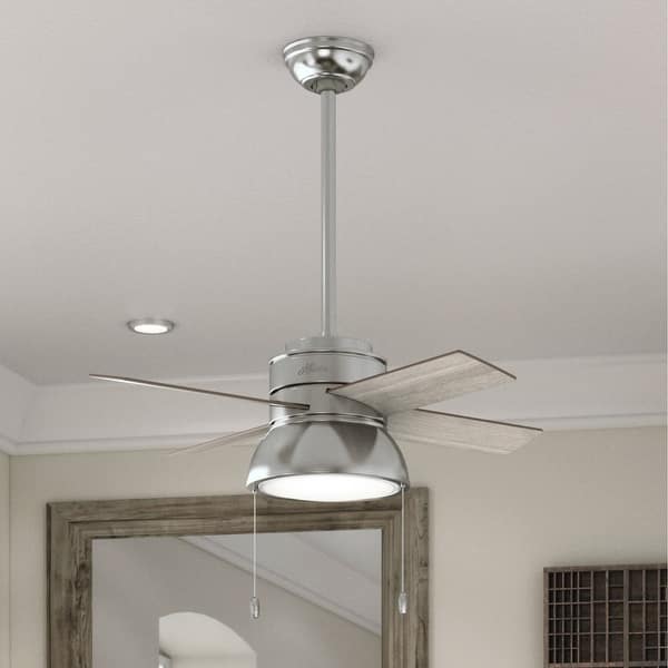 slide 2 of 21, Hunter 36" Loki Ceiling Fan with LED Light - Bedrooms, Home Office, Laundry - Rustic, Farmhouse Brushed Nickel