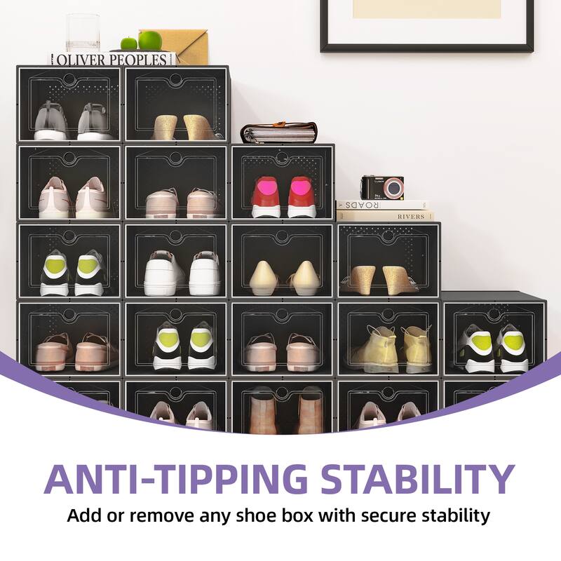 Moasis XL 24 Pack Shoe Storage Boxes Clear Plastic Stackable Shoe Organizer
