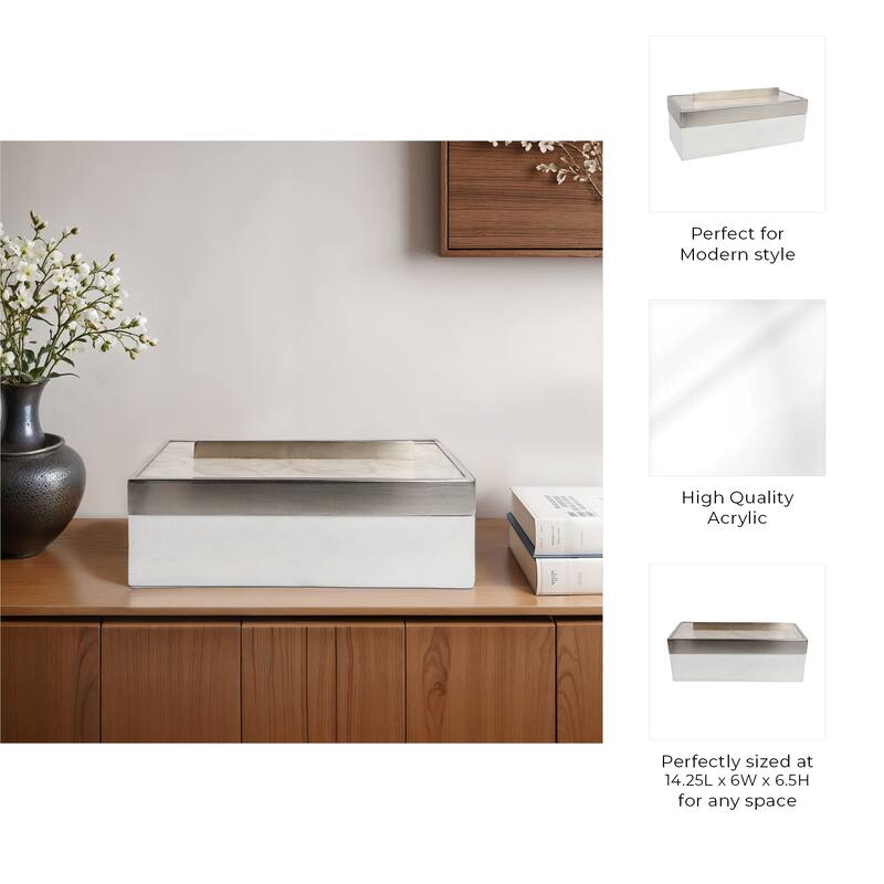 Decorative Wood and Resin Boxes with Removable Lid - 14", White - 14.25"