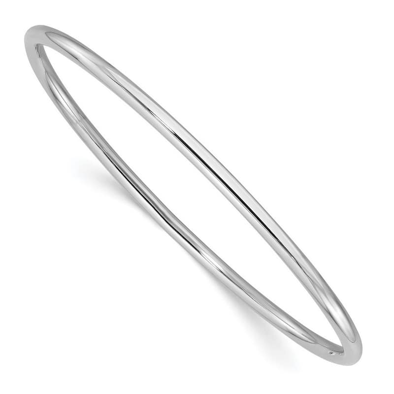 Curata 14k White Gold 8" 3mm Polished Tube Slip-on Stackable Bangle Bracelet