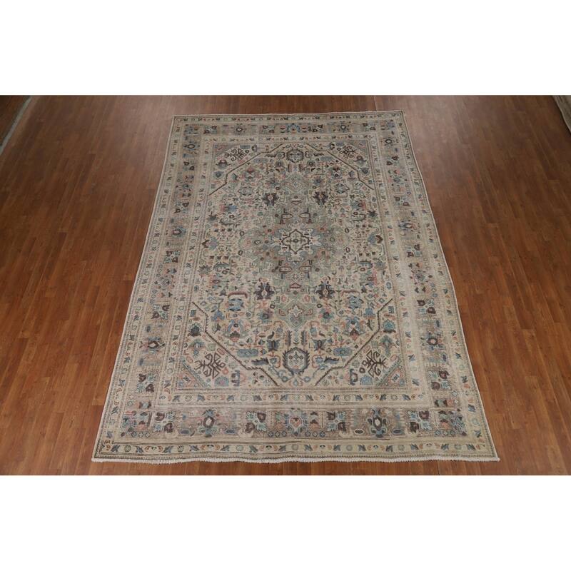 Geometric Tabriz Persian Area Vintage Rug Handmade Wool Carpet - 7'10"x 11'1"
