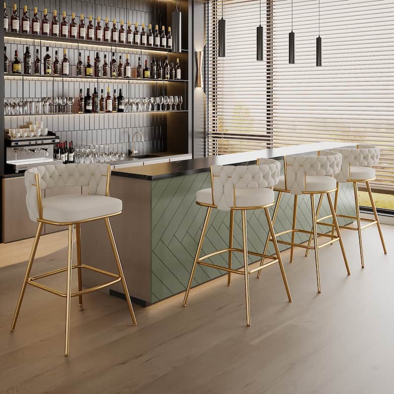 Javlergo Set of 2/4/6 Counter Height Bar Stools, 26.77" Upholstered Woven Back Bar Chairs with Armrests and Footrest