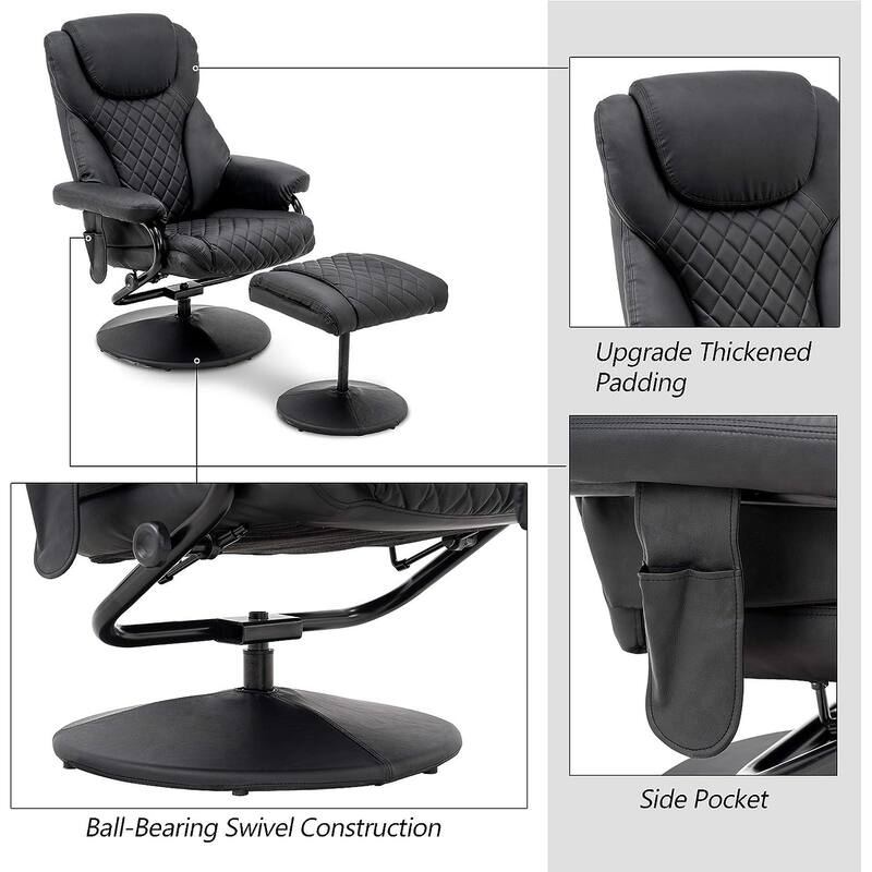 MCombo set of 2 Faux Leather Swivel Massage Recliner with ottoman