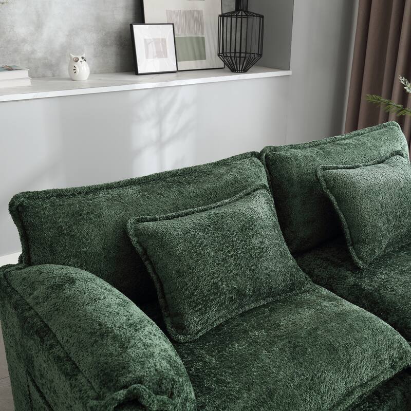 76'' Oversized Chenille Loveseat Sofa with Movable Ottoman Small Sofa for Apartment