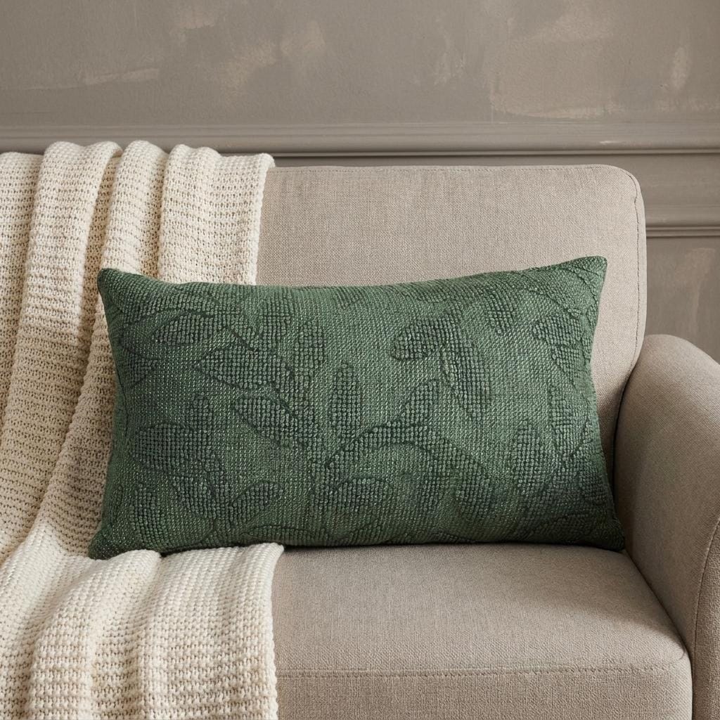 HomeRoots 14" X 26" Green Cotton Lumbar Throw Pillow With Texture