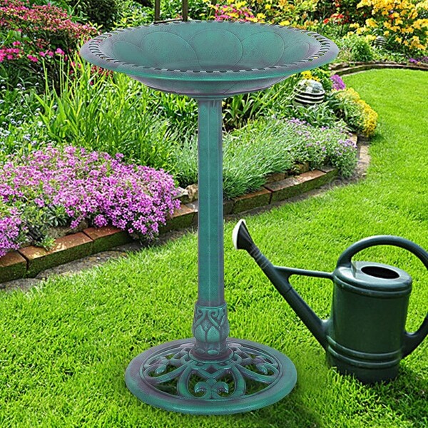Costway Green Pedestal Bird Bath Feeder Freestanding Outdoor Costway Green Pedestal Bird Bath Feeder Freestanding Outdoor Garden Yard Patio Decor