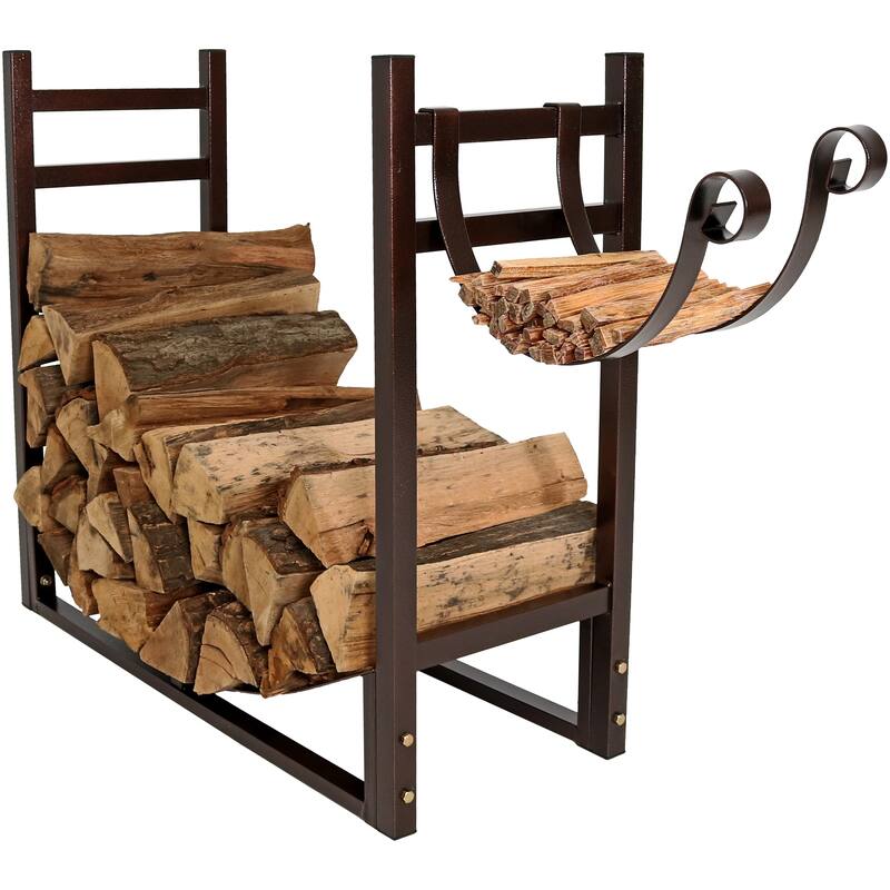 Log Rack and Kindling Holder 30" Steel with Bronze Finish Wood Storage - Bronze|Bronze