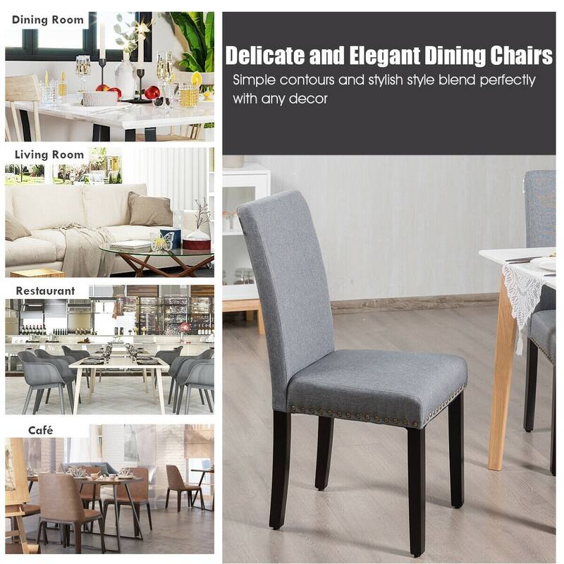 Set of 2 Fabric Upholstered Dining Chairs with Nailhead