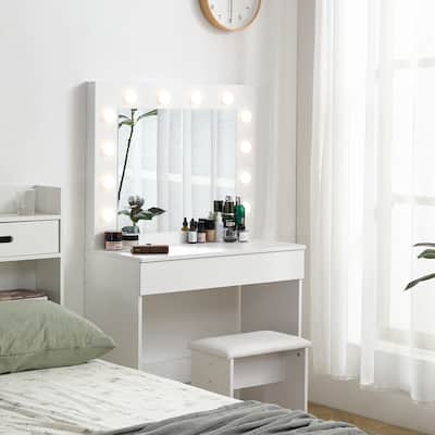 Vanity Table Set with LED Mirror and Drawer