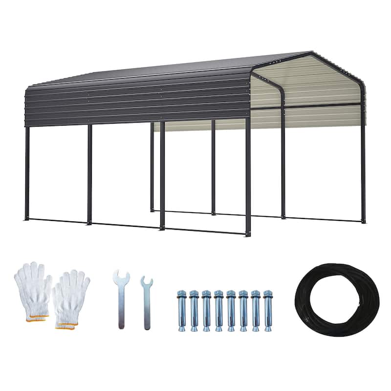 GDFStudio - Oliver Heavy Duty Outdoor Metal Carport with Waterproof Tarpaulin and Reinforced Base