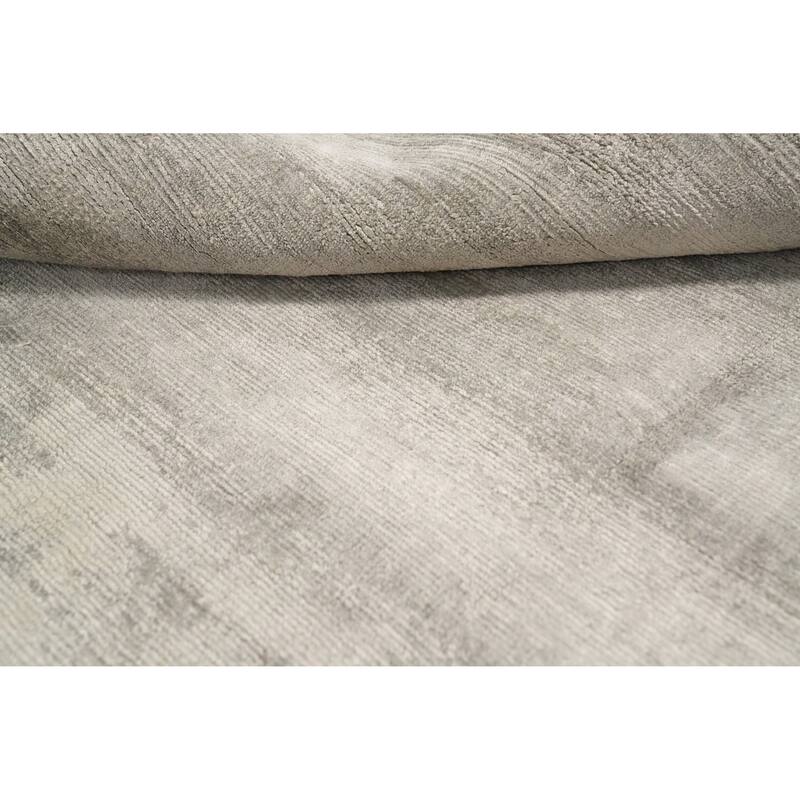 Hand Knotted Oriental Viscose Silk Carpet Modern Modern Greys & Charcoal Abstract Area Rug - 11' 4'' X 8' 0''