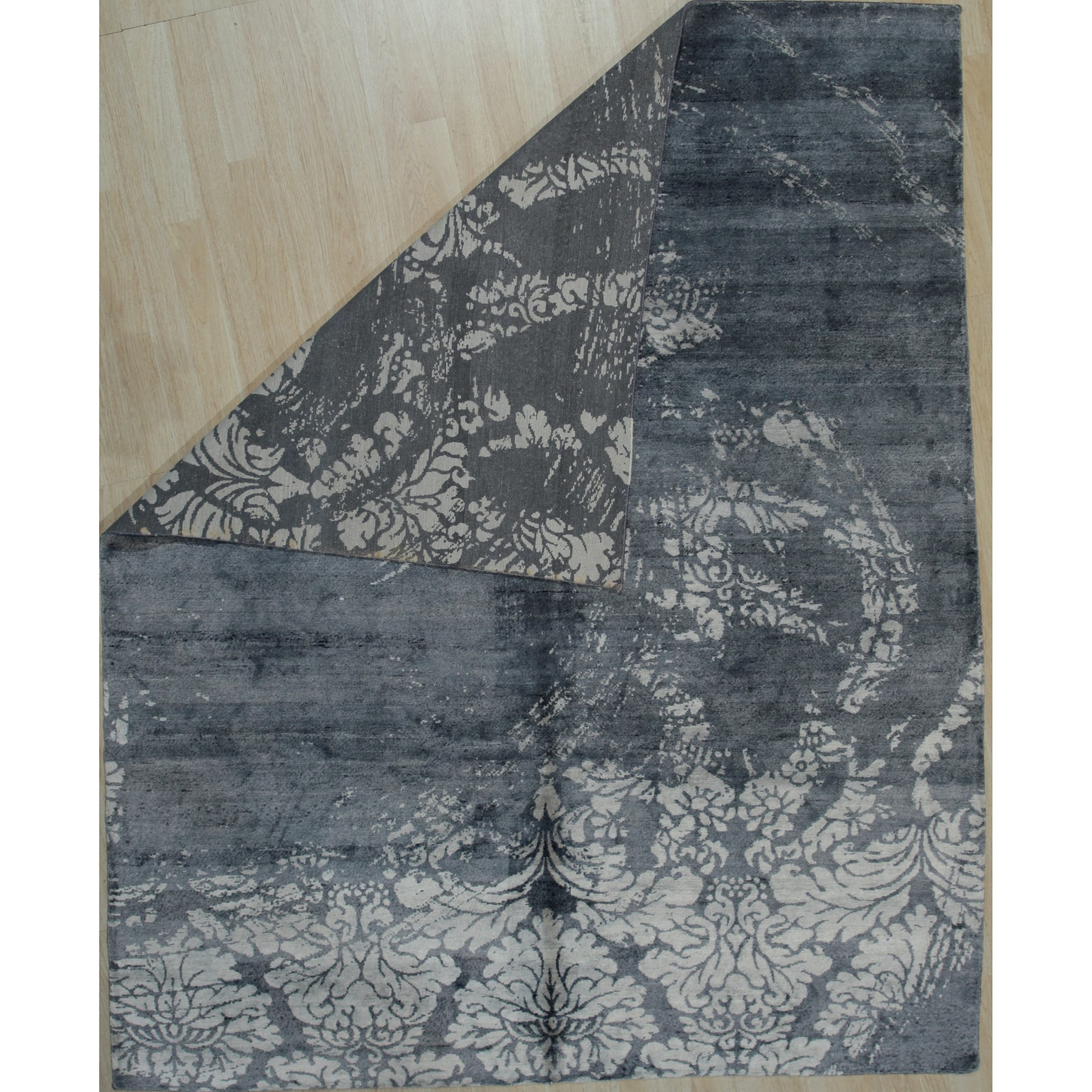 Handknotted Bamboo Silk and Wool Black Transitional Abstract Modern