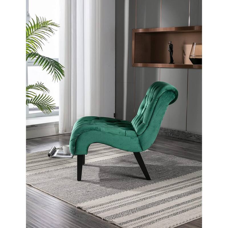 Roomfitters Velvet Armless Accent Chair, Upholstered Button Leisure Chair with Wood Legs for Living Room