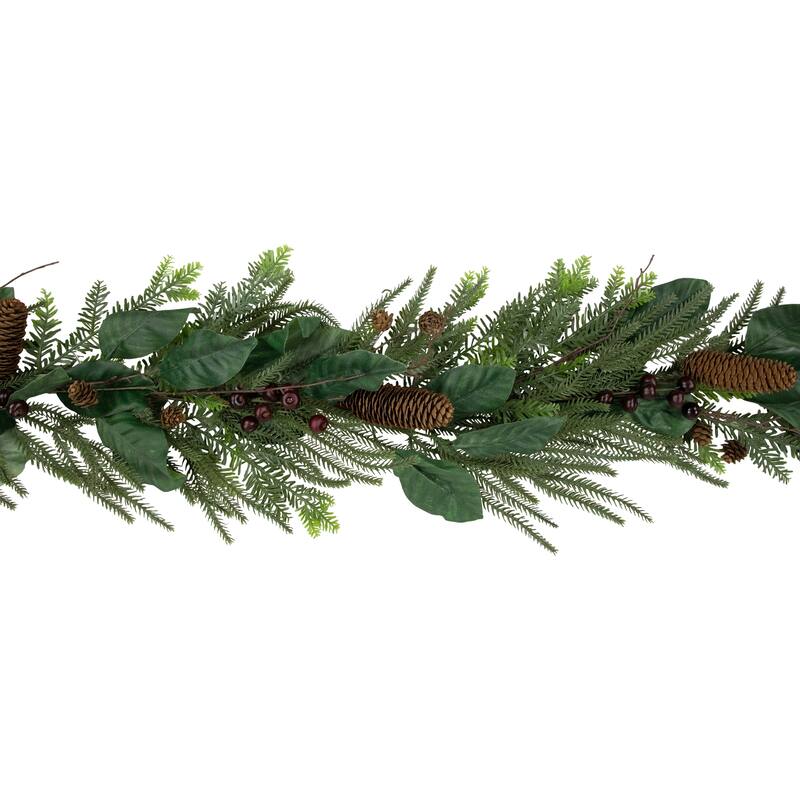 6' Mixed Foliage with Pine Cones and Berries Christmas Garland, Unlit
