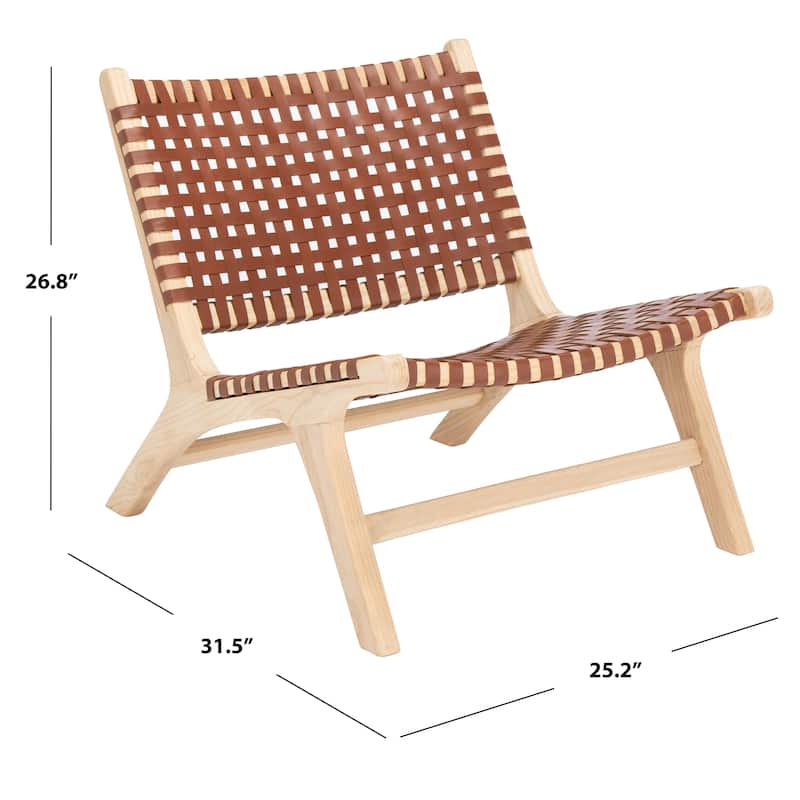 SAFAVIEH Theodora Leather Woven Accent Chair - 25.2" W x 31.5" L x 26.8" H - 25Wx31Dx27H