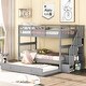 preview thumbnail 1 of 46, Roomfitters Stairway Twin-Over-Twin Bunk Bed with Twin Trundle, Sturdy Wooden Frame, Built-in Steps, Safety Guardrails Grey