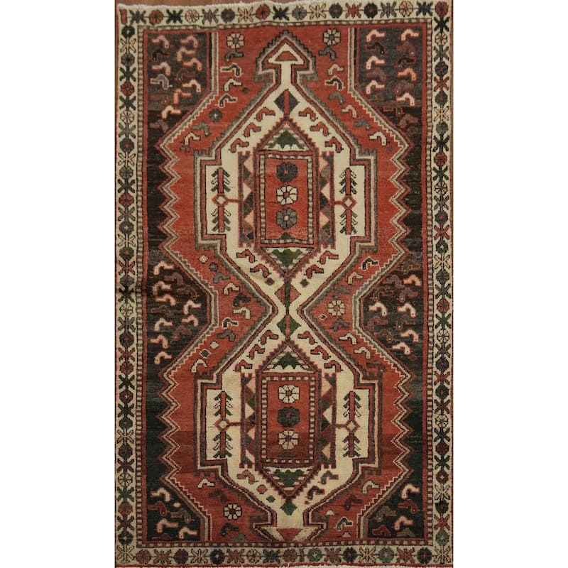 Hand Knotted Oriental 100% Wool Carpet Traditional Tribal Red Hamedan Area Rug - 7' 2'' X 4' 3''