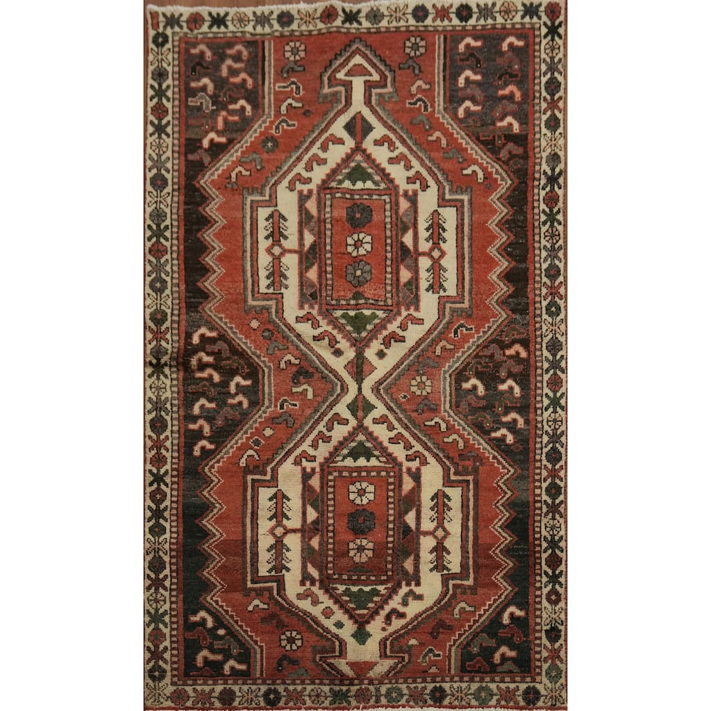 Hand Knotted Oriental 100% Wool Carpet Traditional Tribal Red Hamedan Area Rug - 7' 2'' X 4' 3''