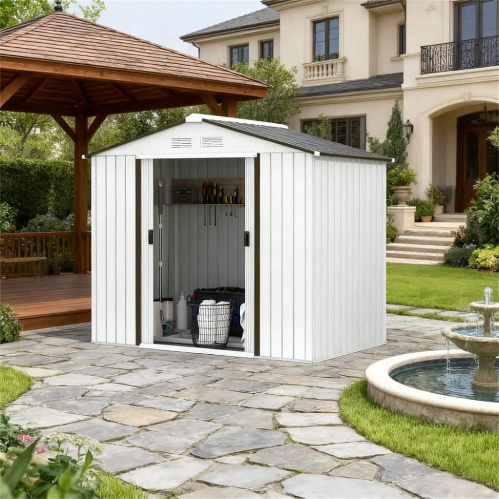 Garden Shed Storage Shed with Foundation Kit, 4 Vents and 2 Easy Sliding Doors