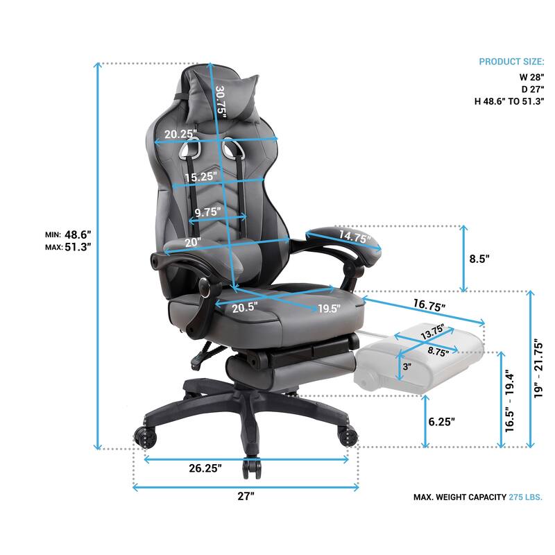 Fully Reclining Gaming Racing Style Executive Chair with Footrest