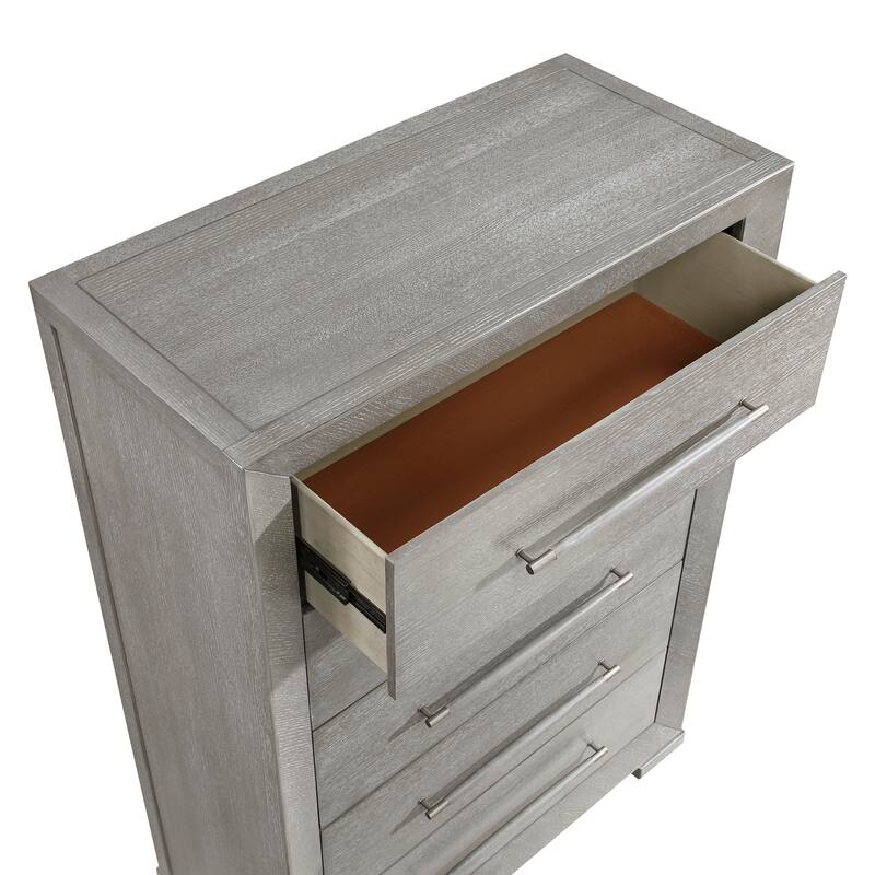Modern Gray Finish Bedroom Furniture 3pc Set Upholstered Bed Nightstand Chest