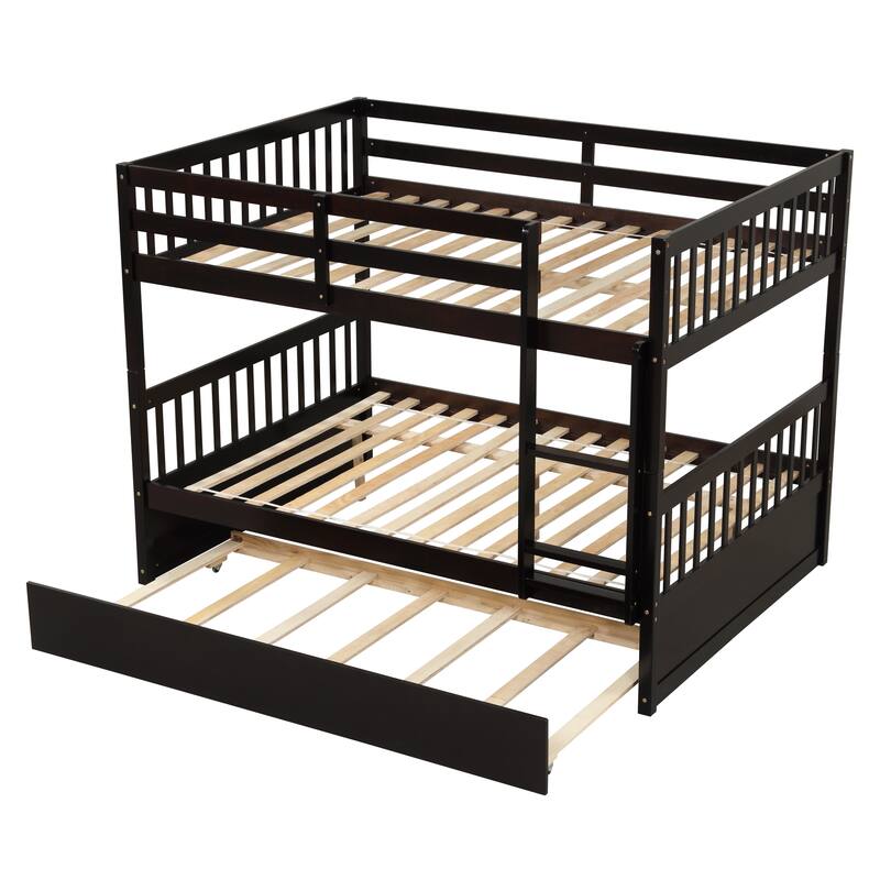 Full Over Full with Trundle, Convertible to 2 Full Platform Beds,Bunk Bed with Ladder and Safety Guardrails