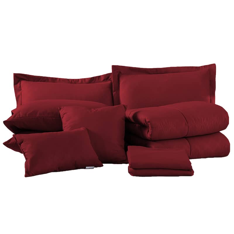 8/10 Piece Burgundy Plaid Comforter Set