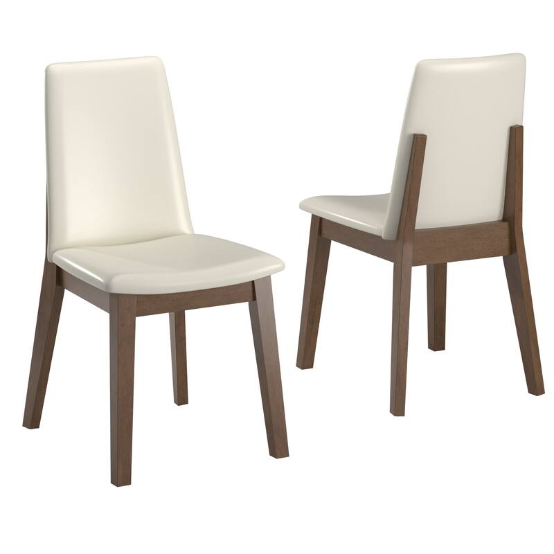 Harstad Wood Finish White Vegan Leather Dining Chair (Set of 2) by iNSPIRE Q Modern - Walnut
