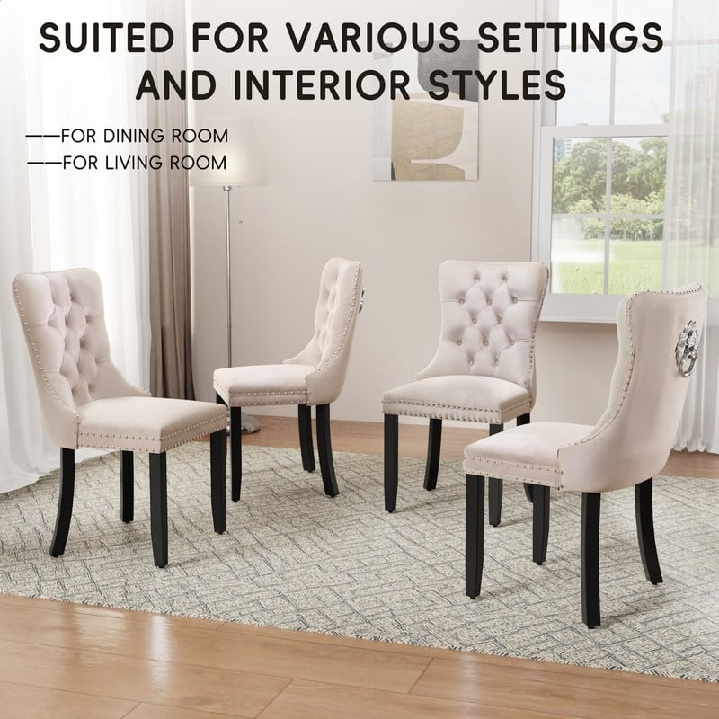 High-end Tufted Velvet Upholstered Nailhead Dining Chair Set of 4