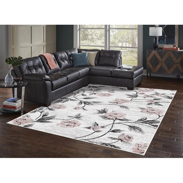 slide 2 of 9, L'baiet Home Indoor Decorative Luna Pink Floral 8' x 10' Rug - 122"L x 95"W x 0.31"H 5' x 7'