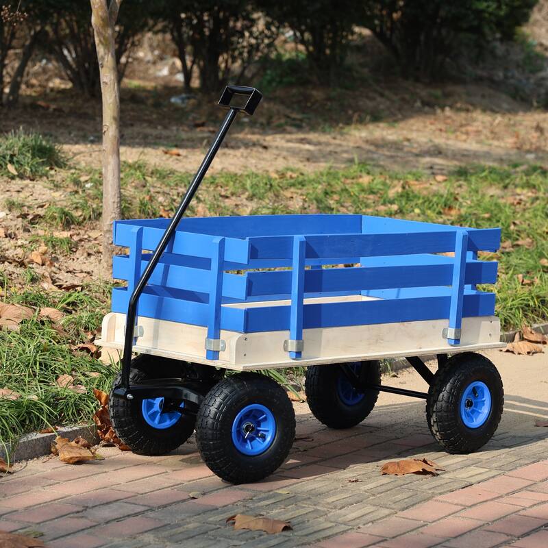 Fresh blue wooden household trolley for children's toy transportation/garden tool cart/outdoor portable trolley