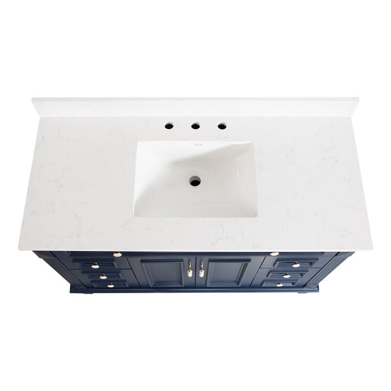 35'' H X48''W Solid Wood Bath Vanity with Stain-resistant Carrera White Quartz Top and Single Sink