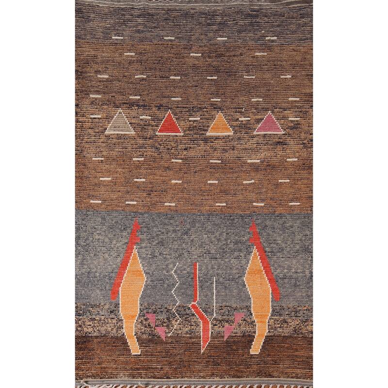 Brown Striped Moroccan Area Rug Hand-Knotted Wool Carpet - 5'10"x 9'3"