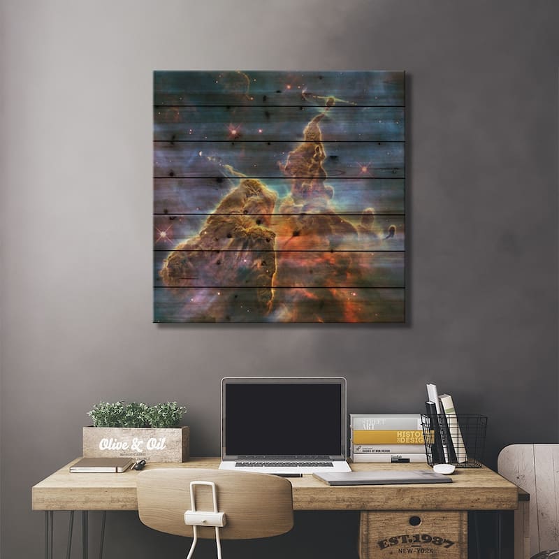 Mystic Mountain in Carina Nebula II (Hubble Space Telescope) Print On Wood by NASA - Multi-Color