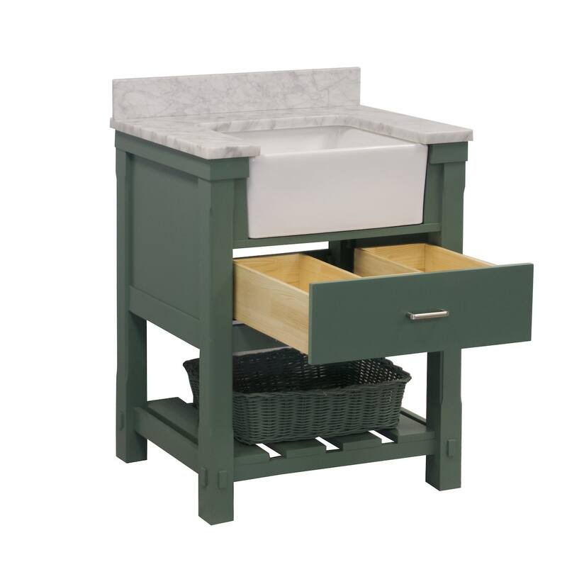 KitchenBathCollection Charlotte 30" Farmhouse Bathroom Vanity with Carrara Marble Top