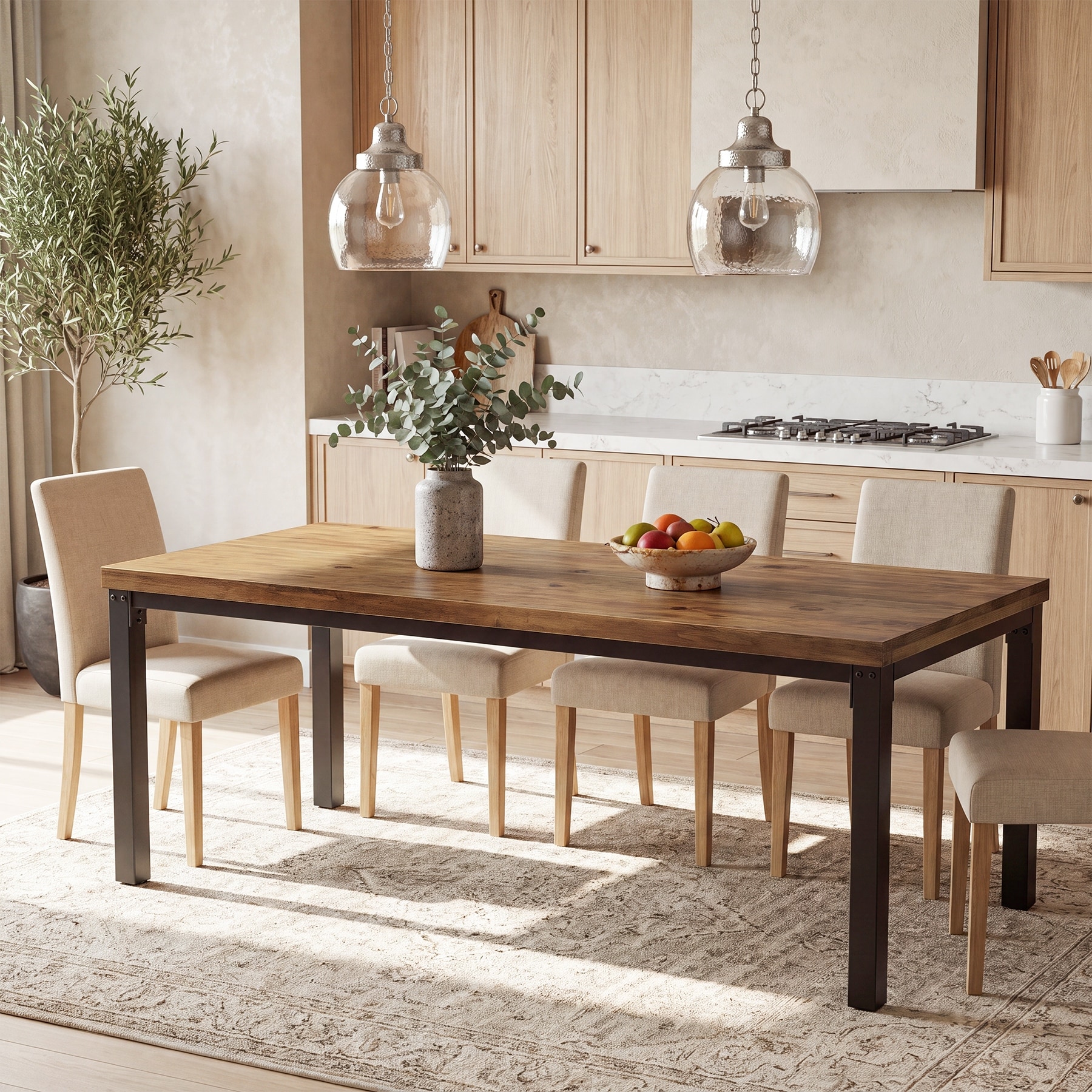 70" Solid Wood Rectangular Conference Table, Black Metal Frame Farmhouse Office Table for 4-6 - 70.87" L × 27.56" W × 29.33" H